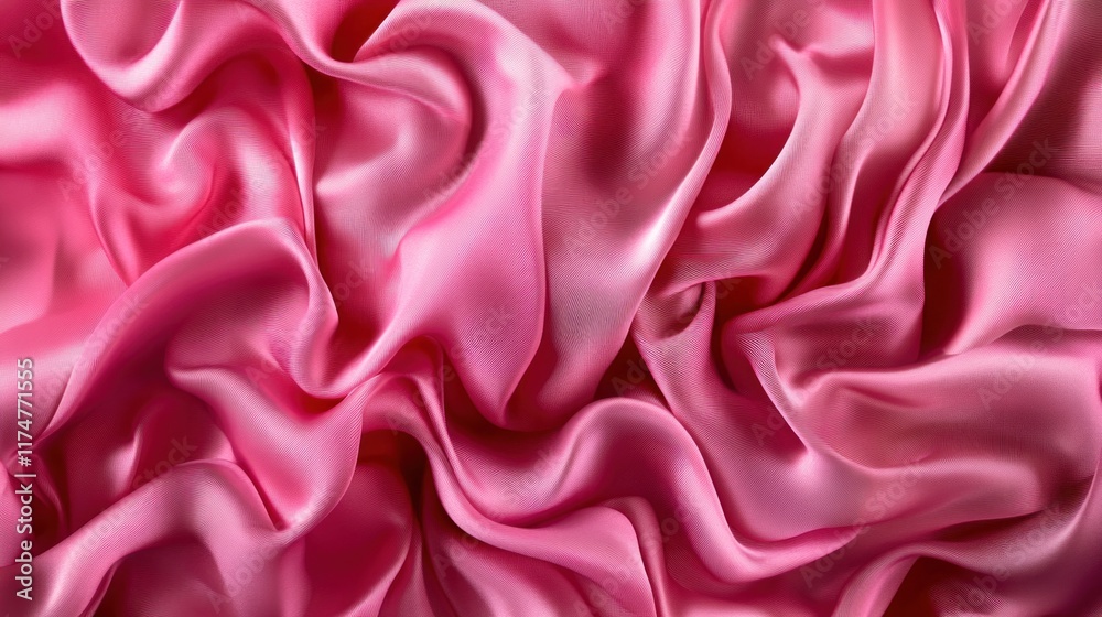 Obraz premium Wide banner featuring pink satin silk with wavy folds and a luxurious shine, creating a romantic and elegant backdrop with space for text