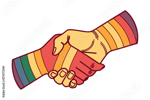 illustration of handshake rainbow-overlay-vector art