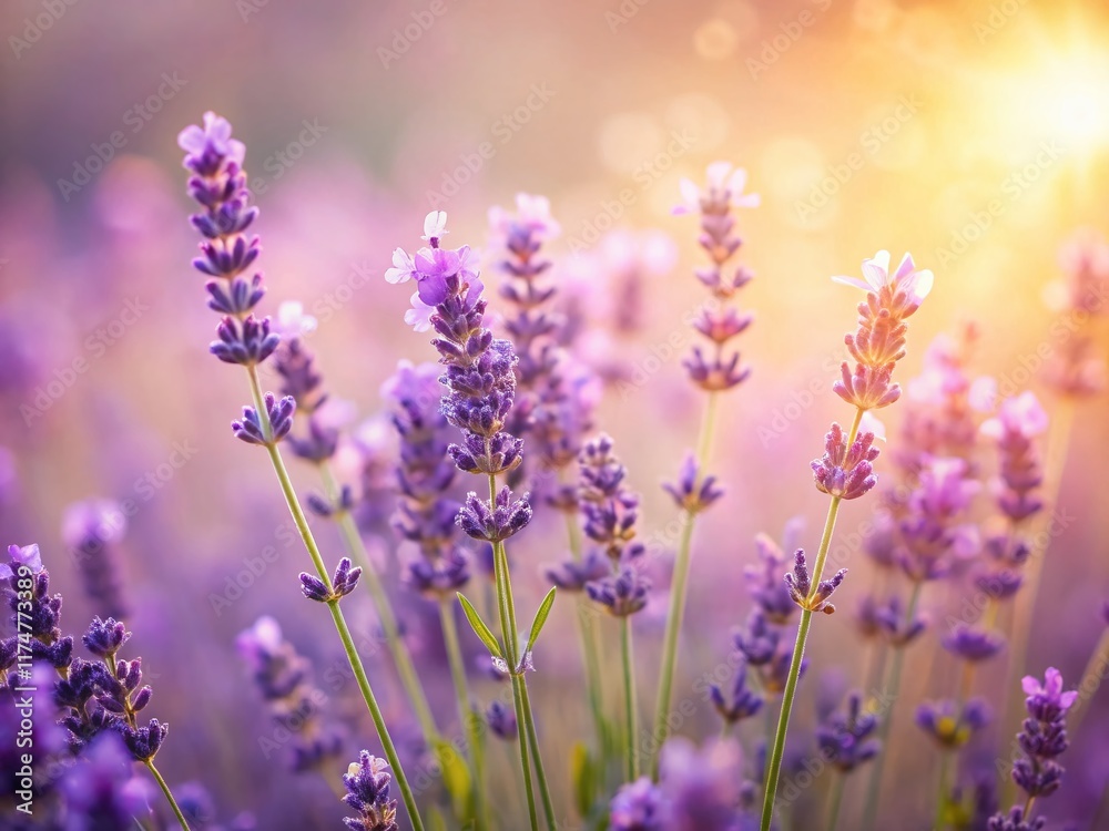 Naklejka premium Calming Lavender Flowers Tilt-Shift Photography - Serene Floral Arrangement