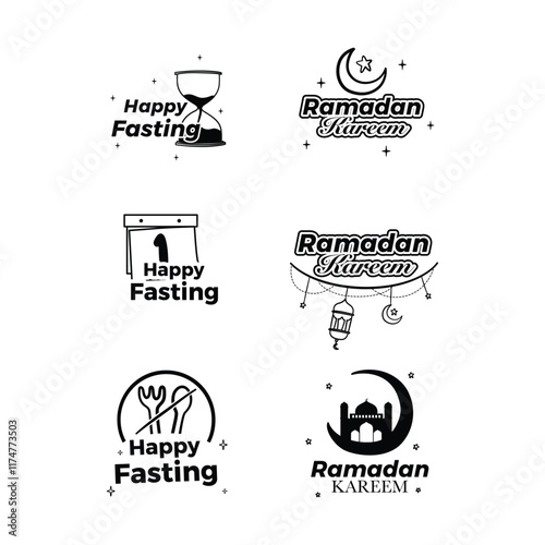 Happy fasting outline Label Collection