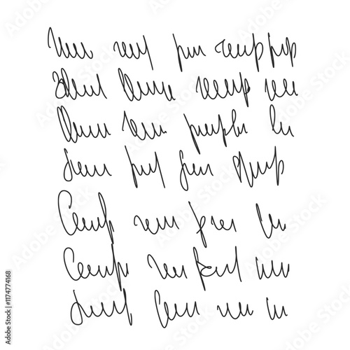 Handwritten scribble poem letter. Freehand text verse note. Unreadable doodle rough draft write by pen isolated on white background. Illegible cursive script message. Vector hand drawn illustration.