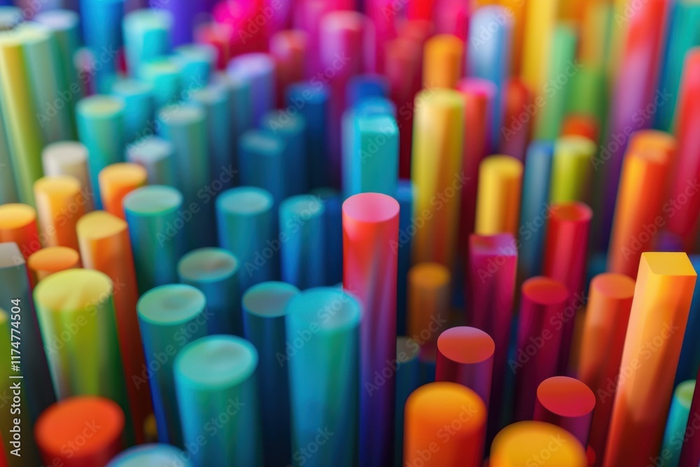 Abstract background showing a multitude of colorful cylinders forming a dynamic pattern
