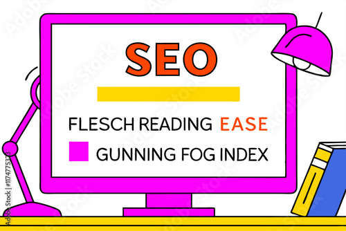SEO Illustration: Flesch Reading Ease & Gunning Fog Index - Web Design Graphic.