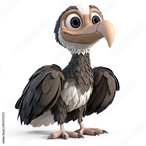 Playful White-backed Vulture in a vibrant 3D cartoon. photo