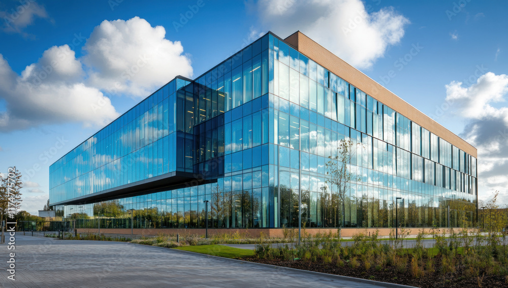 Modern glass and wood office building. Modern glass and wood office building.
