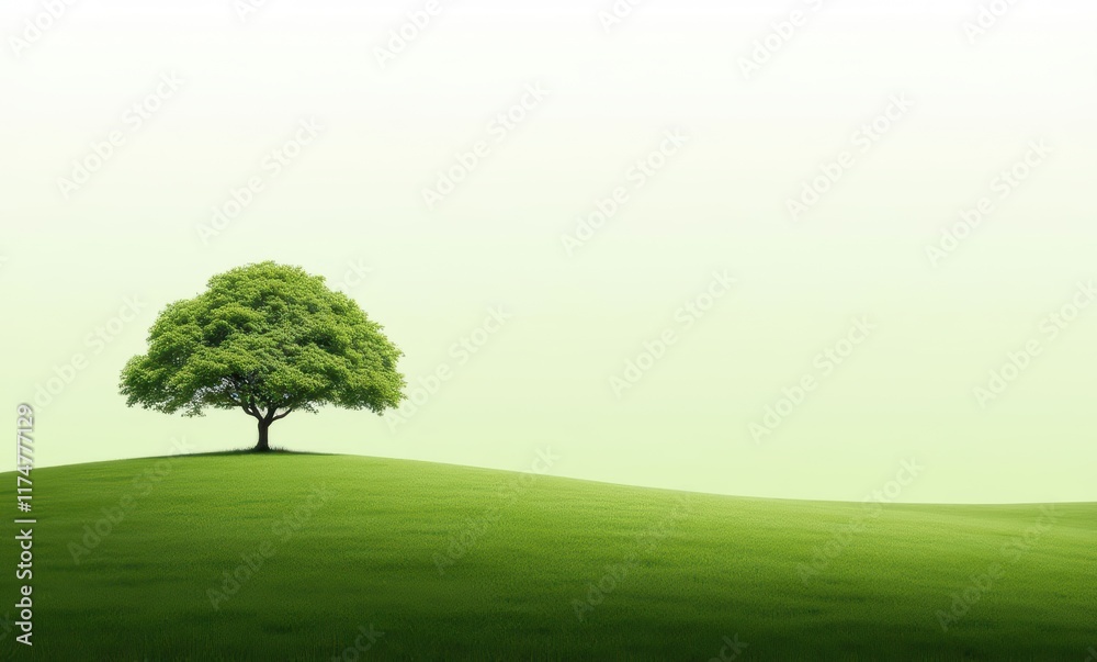 Lone green tree on rolling hill Lone green tree on rolling hill