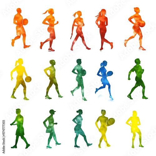 Colorful Silhouettes of People Engaging in Various Sports Activities