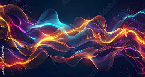 fondo abstracto. Diseño de presentación vectorial de ondas de energía coloridas y brillantes sobre un fondo oscuro