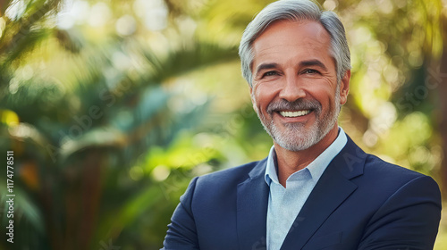 The businessman is smiling