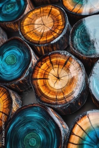 Simulated wood textures with layered resin showcasing vibrant hues and intricate designs to enhance modern decor styles photo