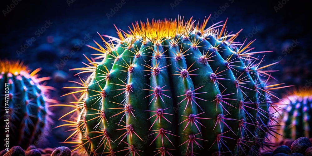 Obraz premium Close-Up Night Photography of a Prickly Pear Cactus