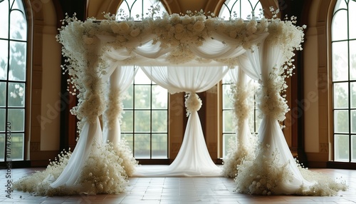 Elegant jewish wedding chuppah decoration with copy space photo