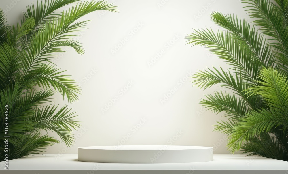 Minimalist display with tropical leaves Minimalist display with tropical leaves