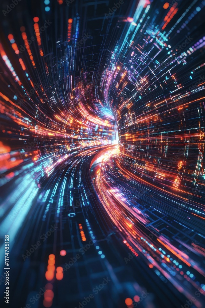 A vibrant and detailed stock photo representation of digital cgi and futuristic data flow with modern aesthetics A vibrant and detailed stock photo representation of digital cgi and futuristic data flow with modern aesthetics