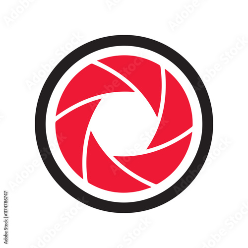 Abstract red aperture vector logo design representing photography, focus, and creativity, ideal for branding, design, or art-related projects.