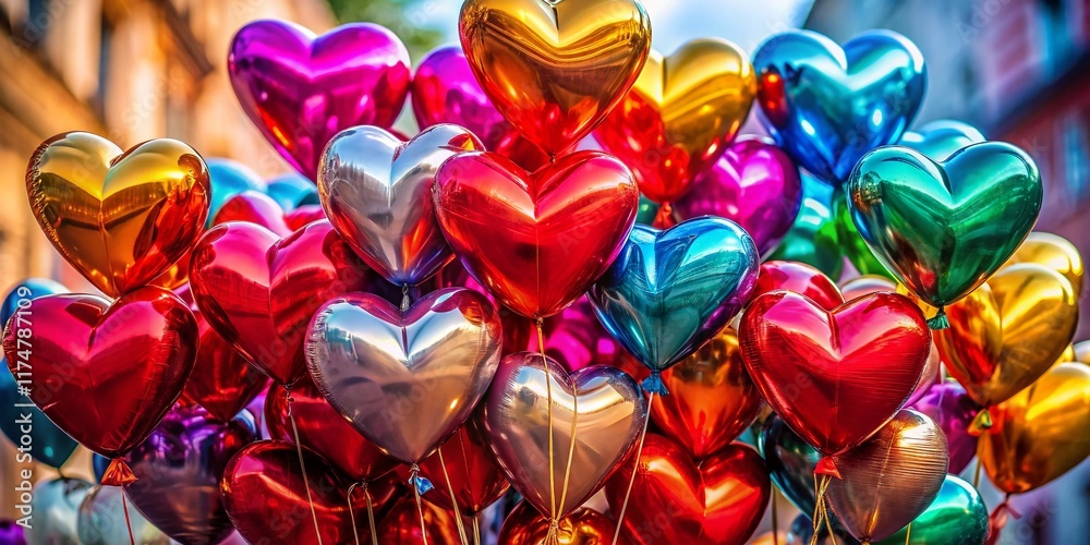 Fototapeta premium Colorful Heart Balloons Isolated, Festive Romantic Background, Perfect for Valentine's Day or Celebrations