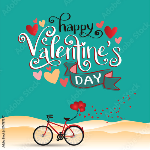 Valentine day card design with by-cycle