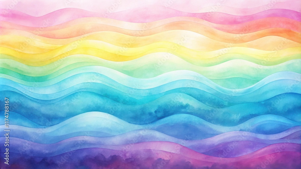Serene Watercolor Wave Pattern A Vibrant Spectrum of Hues in Undulating Layers