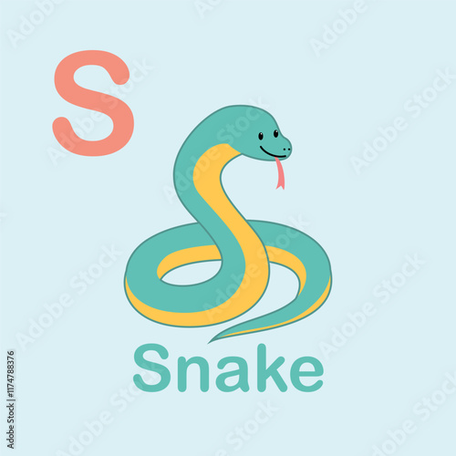 Minimalist Snake Illustration for Kids Alphabet