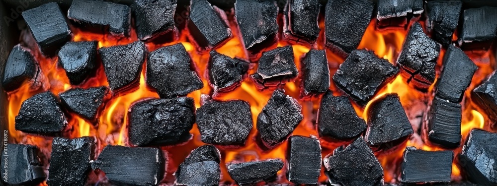 Glowing hot coals, vibrant orange flames, burning embers, extreme close-up, dark background, high contrast, intense heat, fiery textures, charred wood, campfire atmosphere, detailed combustion, mesmer Glowing hot coals, vibrant orange flames, burning embers, extreme close-up, dark background, high contrast, intense heat, fiery textures, charred wood, campfire atmosphere, detailed combustion, mesmer