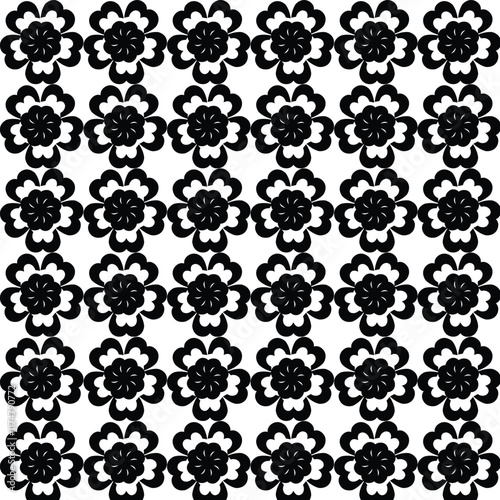 seamless black and white pattern with flowers