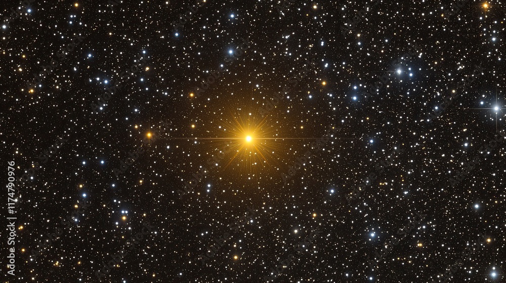 Obraz premium Bright Star Amidst Numerous Distant Stars In Space