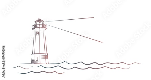 The sketch of a lighthouse in the deep sea.