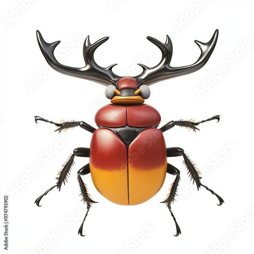 Display a stag beetle with a joyful demeanor in a vibrant 3D cartoon. photo