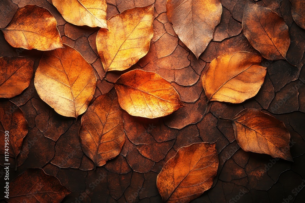 Autumn leaves scattered on a textured surface creating a warm and cozy atmosphere
