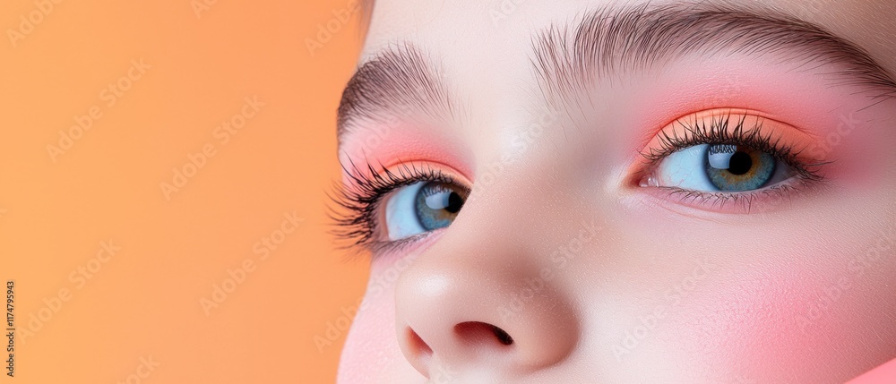 Fototapeta premium A woman with orange eyeshadow and blue eyes