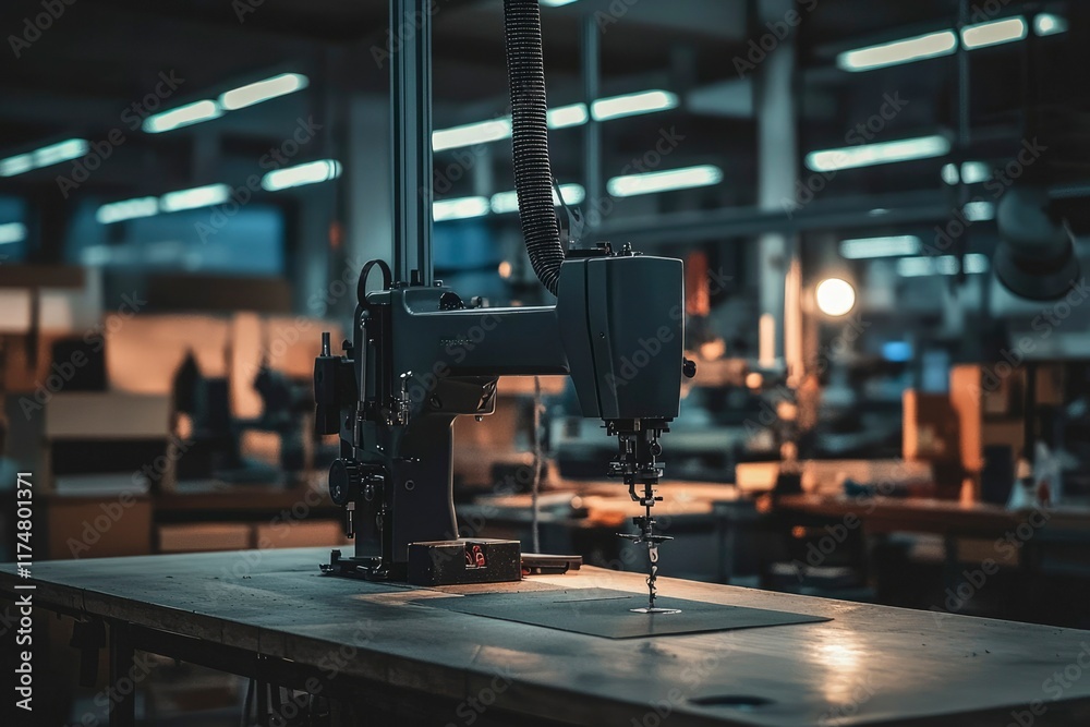 Fototapeta premium Industrial Sewing Machine In Factory Setting