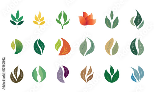 Vector set of gradient leaf icons.