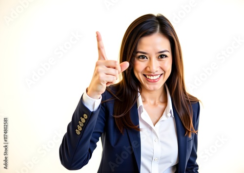 Businesswoman pointing with a finger isolated on white background