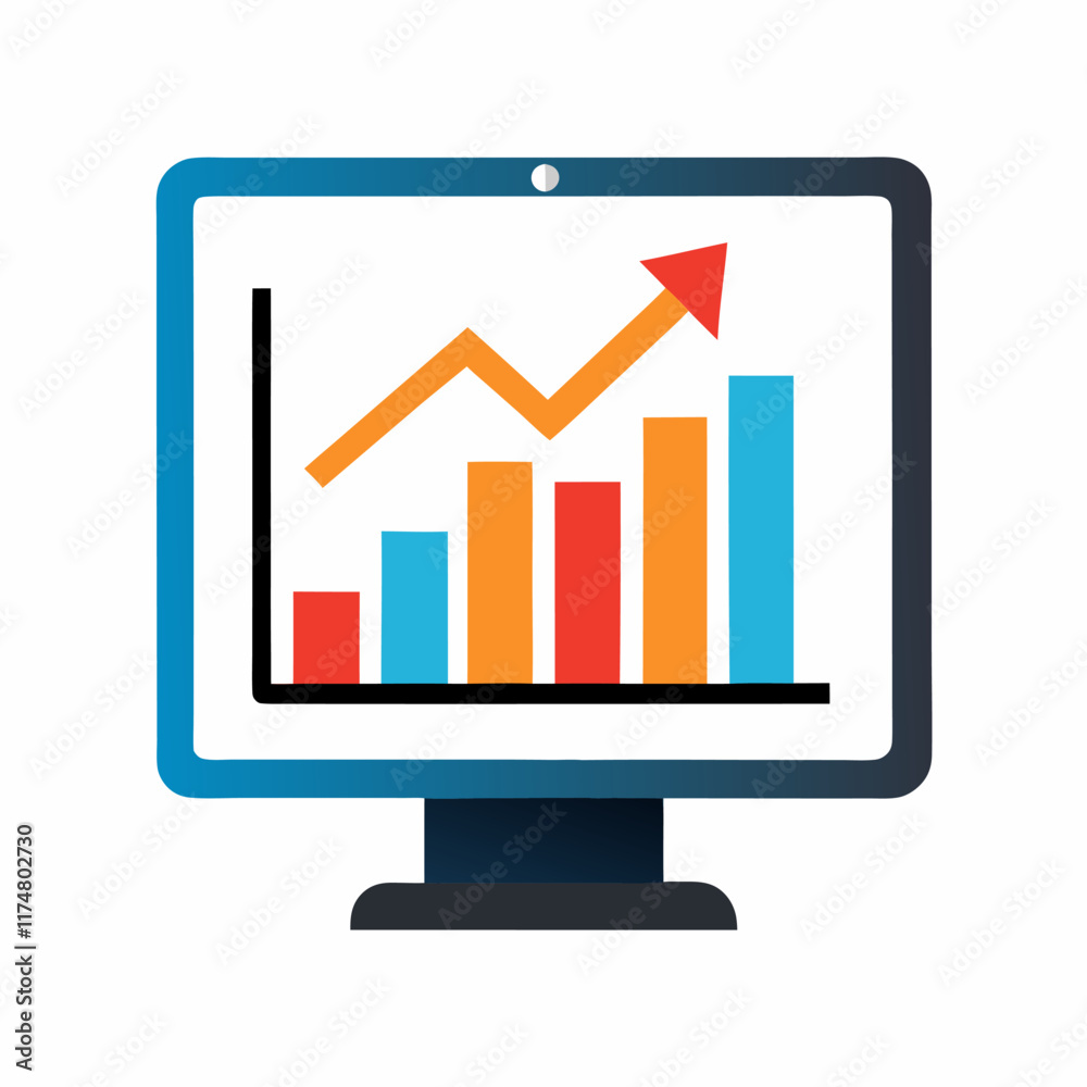 Computer screen with growth statistics symbol on white background. Computer screen with growth statistics symbol on white background.