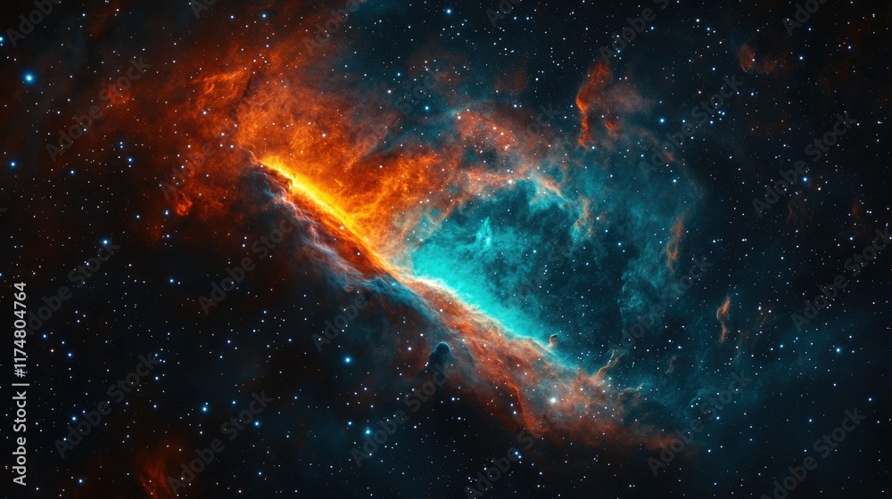 Fototapeta premium Cosmic Nebula Displays Vivid Orange and Teal Hues