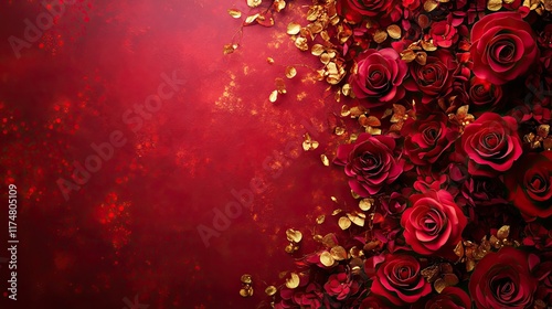 Red Roses Gold Accents Romantic Floral Arrangement