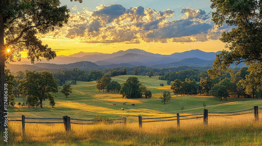 Fototapeta premium Rolling Green Hills Beneath a Cloudy Sky,