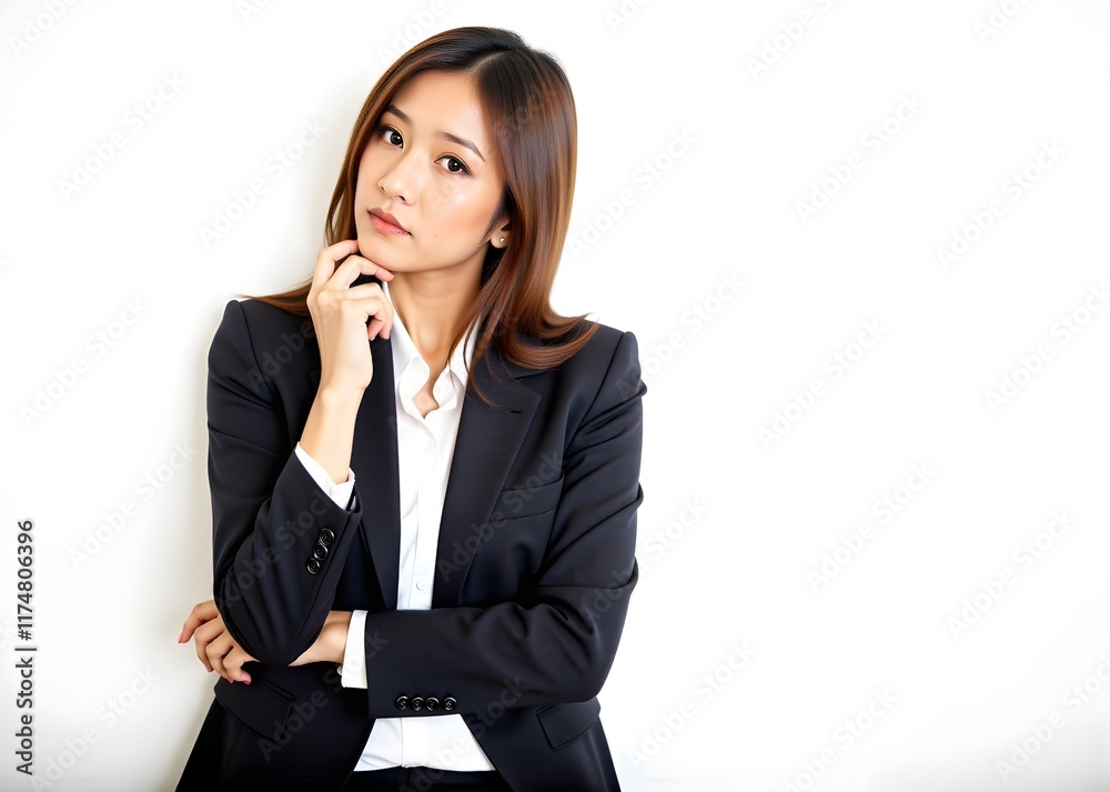 Young beautiful businesswoman face expression feel doubtful.
Young beautiful businesswoman face expression feel doubtful.