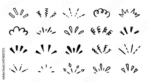 Doodle pop surprise line elements. handdrawn sunburst frame, highlight titles and headlines