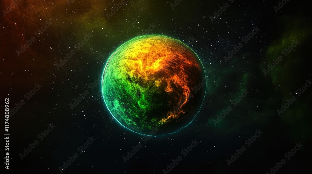 Fototapeta premium Fiery Green Planet In A Starry Cosmos