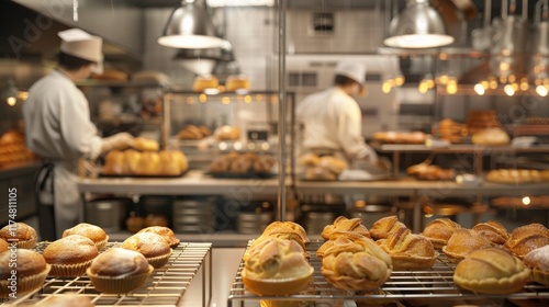 Artisan Bakers Crafting Fresh Bread in Bustling Modern Bakery Shop