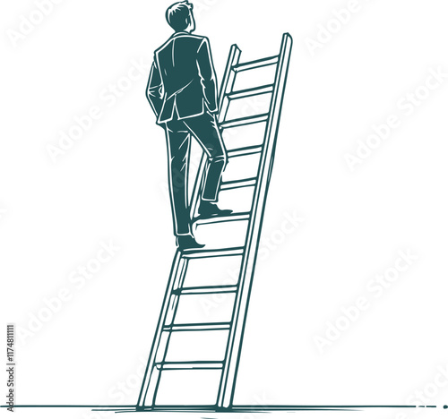 businessman on the stair reaching success hand drawn sketch