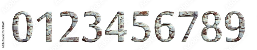Stone number embossed font from 0 to 9, isolated on white background. Numbers and symbols. Textured materials. Stone number embossed font from 0 to 9, isolated on white background. Numbers and symbols. Textured materials.