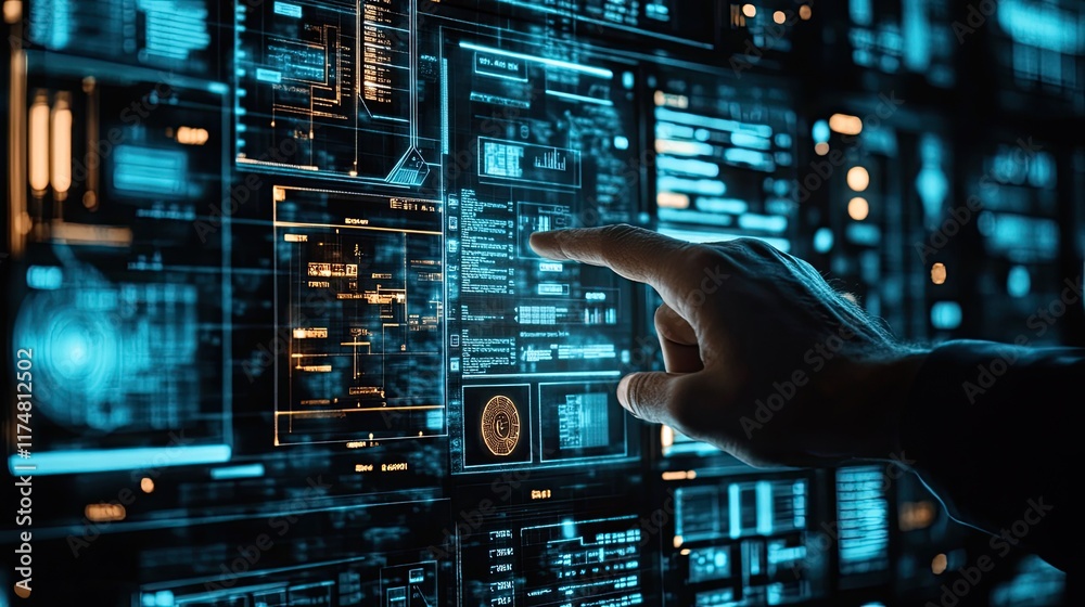 Fototapeta premium Hand Interacting With Futuristic Digital Interface