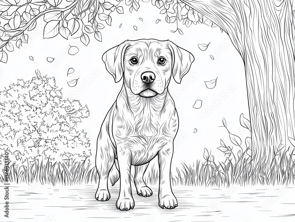Fototapeta premium Charming Black and White Sketch of a Playful Dog in Nature