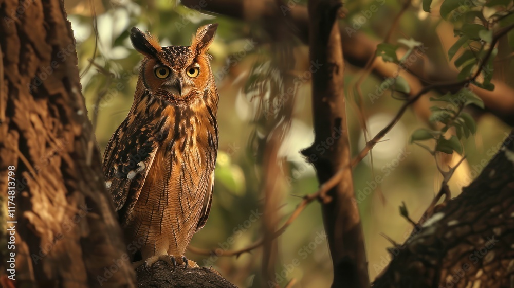 Owl, Ketupa zeylonensis in natural forest habitat, AI generated image Owl, Ketupa zeylonensis in natural forest habitat, AI generated image