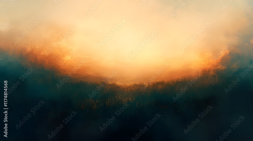 Obraz premium Dramatic landscape of a mystical misty forest scene at sunset or dawn The vibrant colorful sky reflects off the dense verdant foliage creating an ethereal atmospheric ambiance This serene