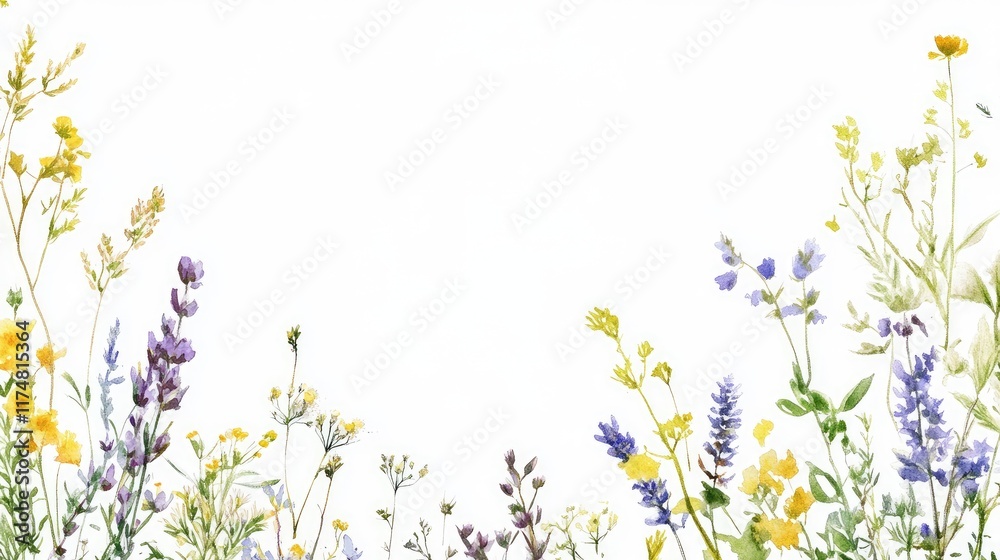 Watercolor Painting of Wildflowers in Yellow and Purple Hues Watercolor Painting of Wildflowers in Yellow and Purple Hues