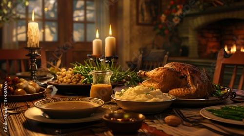 Cozy Autumn Dinner: Roasted Turkey and Seasonal Sides by Candlelight