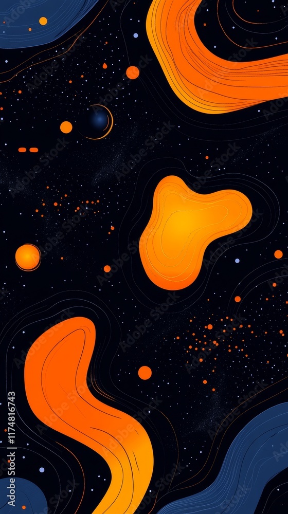 Fototapeta premium Abstract Cosmic Nebula with Glowing Orange and Yellow Filaments